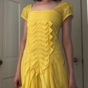 Christian Lacroix yellow cotton pleated midi dress